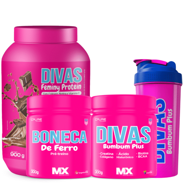 Kit Divas Turbo Feminy Protein 900g + Bumbum Plus 300g + Boneca de Ferro 300g + Brinde