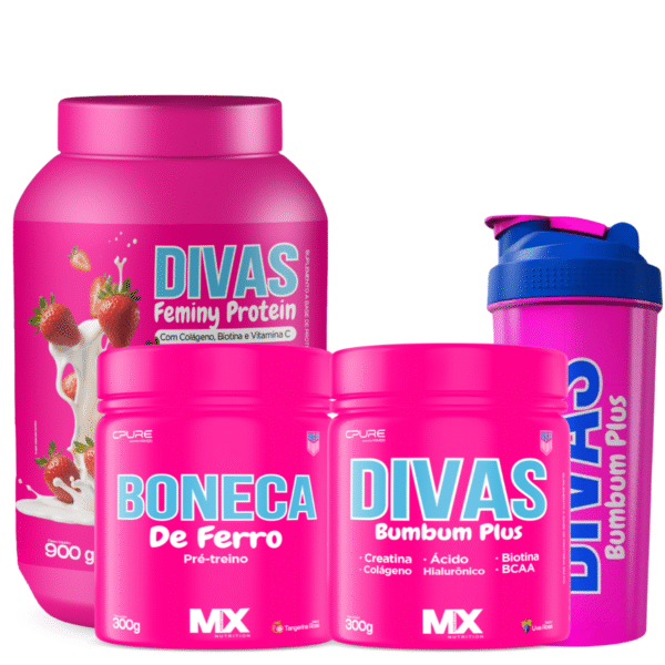 Kit Divas Turbo Feminy Protein 900g + Bumbum Plus 300g + Boneca de Ferro 300g + Brinde
